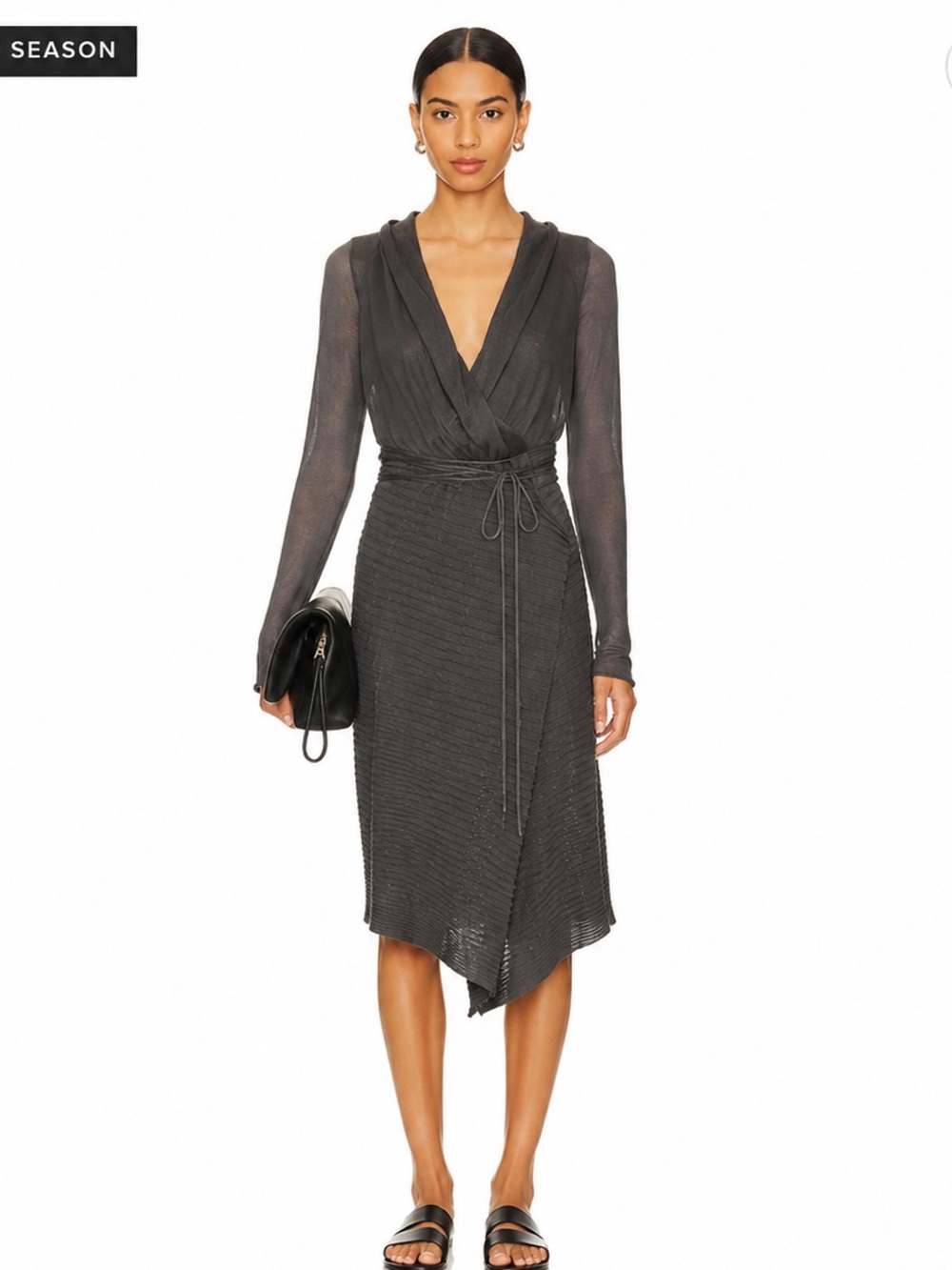 Sarah Pacini Draped Knit Wrap Dress Sweater Taupe Gray Size S M